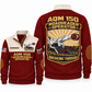 AQM 150 Roadheader Operator Sports Sweatshirt in Jujube Red, front and back views, sample YOUR NAME and SINCE 2000 personalization