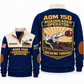 AQM 150 Roadheader Operator Sports Sweatshirt in Navy, front and back views, sample YOUR NAME and SINCE 2000 personalization