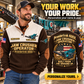 Personalized Premiertrak 400X Jaw Crusher Operator Sports Sweatshirt in Brown, dedicated lifestyle featured image showing front and back artwork, personalized YOUR NAME and SINCE 2000