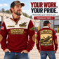 Personalized Chieftain 2100X 3-Deck Screener Operator Sports Sweatshirt in Jujube Red, dedicated lifestyle featured image showing front and back artwork, personalized YOUR NAME and SINCE 2000