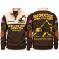 300 Demolition Robot Operator Sports Sweatshirt in Brown, front and back views, sample YOUR NAME and SINCE 2000 personalization