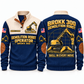 300 Demolition Robot Operator Sports Sweatshirt in Navy, front and back views, sample YOUR NAME and SINCE 2000 personalization