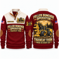 720H Feller Buncher Operator Sports Sweatshirt in Jujube Red, front and back views, sample YOUR NAME and SINCE 2000 personalization