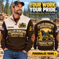 Personalized Tigercat 720H Feller Buncher Operator Sports Sweatshirt in Brown, dedicated lifestyle featured image showing front and back artwork, personalized YOUR NAME and SINCE 2000