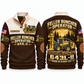 643L-II Feller Buncher Operator Sports Sweatshirt in Brown, front and back views, sample YOUR NAME and SINCE 2000 personalization
