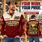 Personalized John Deere 643L-II Feller Buncher Operator Sports Sweatshirt in Jujube Red, dedicated lifestyle featured image showing front and back artwork, personalized YOUR NAME and SINCE 2000