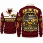 635H Skidder Operator Sports Sweatshirt in Jujube Red, front and back views, sample YOUR NAME and SINCE 2000 personalization