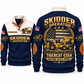 635H Skidder Operator Sports Sweatshirt in Navy, front and back views, sample YOUR NAME and SINCE 2000 personalization