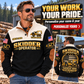 Personalized Tigercat 635H Skidder Operator Sports Sweatshirt in Black, dedicated lifestyle featured image showing front and back artwork, personalized YOUR NAME and SINCE 2000