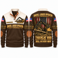 890 live-heel configuration Shovel Logger Operator Sports Sweatshirt in Brown, front and back views, sample YOUR NAME and SINCE 2000 personalization