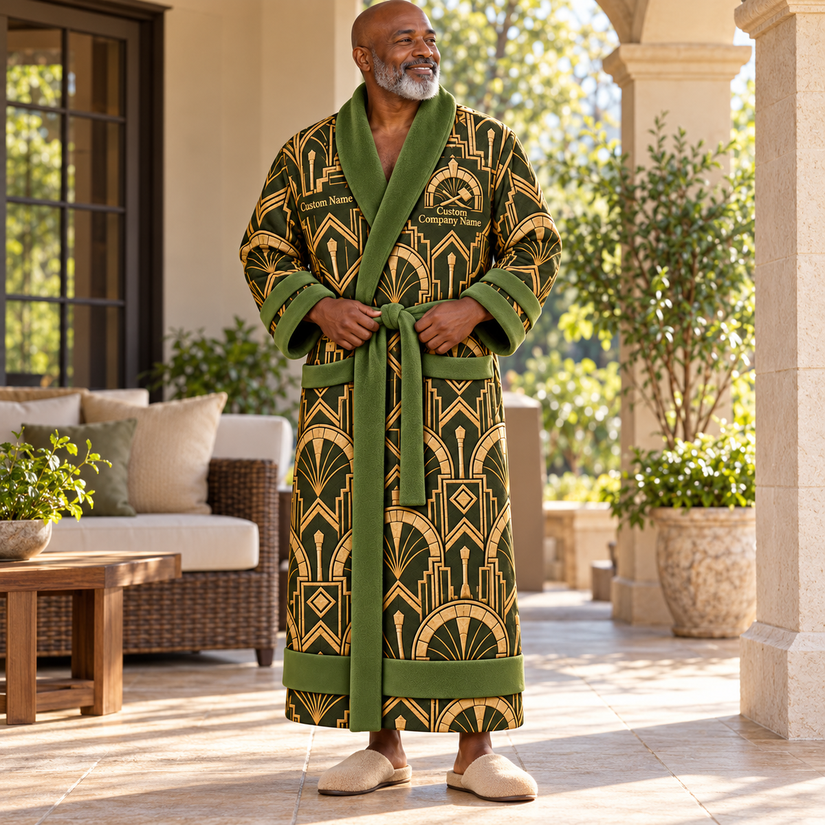 Personalized stonemason Bathrobe art deco craft Olive lifestyle