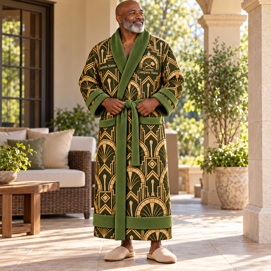 Personalized stonemason Bathrobe art deco craft Olive lifestyle