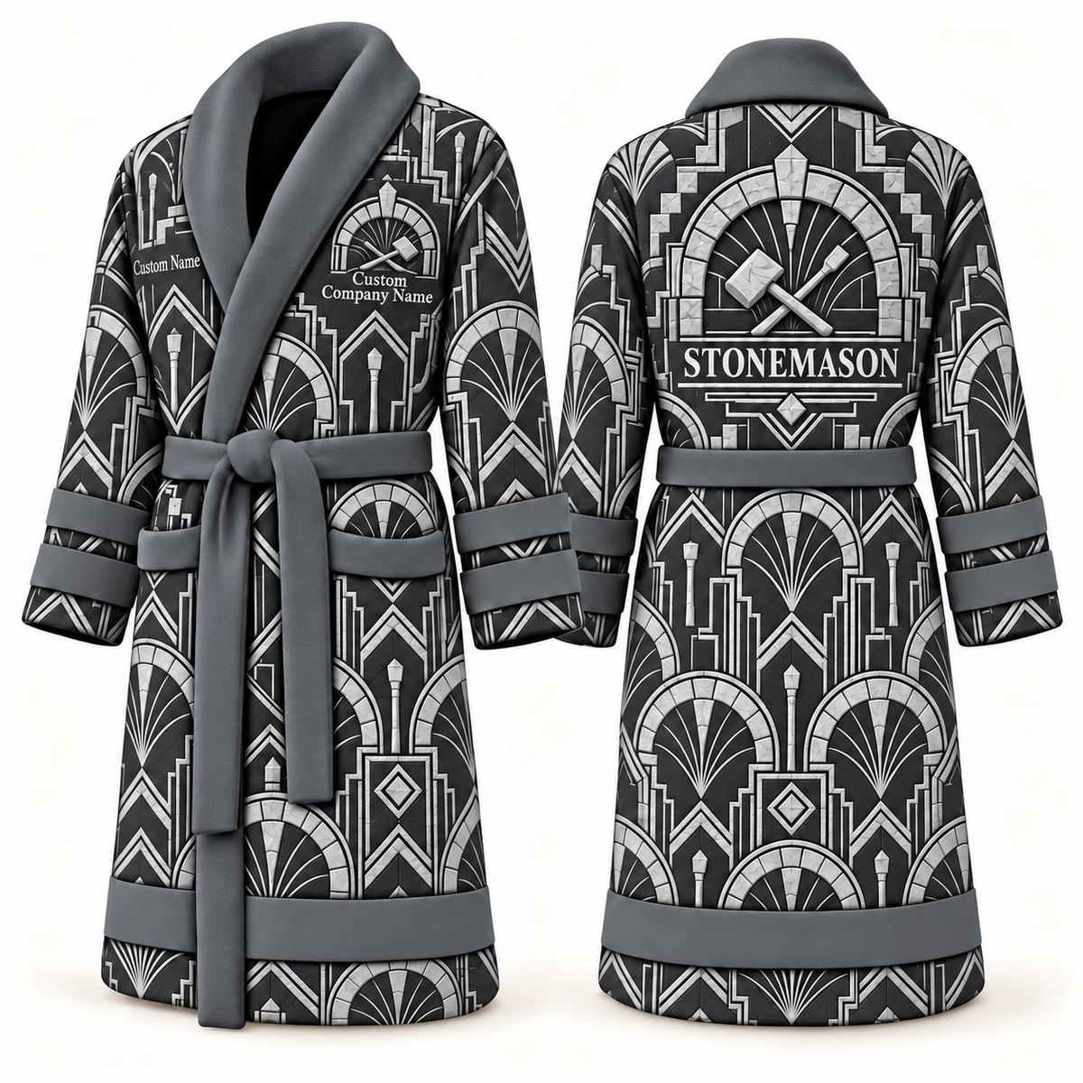 Personalized stonemason Bathrobe art deco craft slate front and back