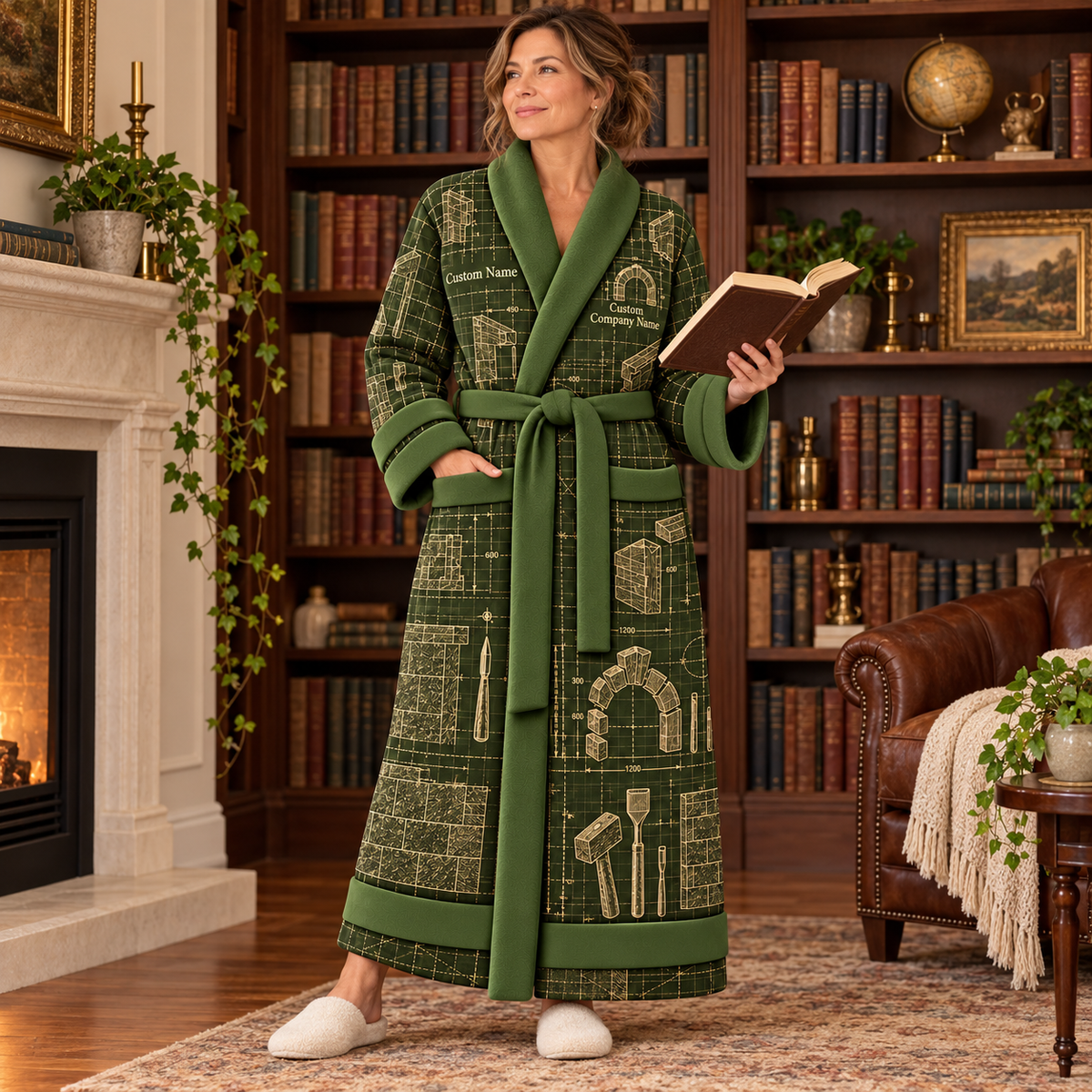 Personalized stonemason Bathrobe blueprint workshop Olive lifestyle