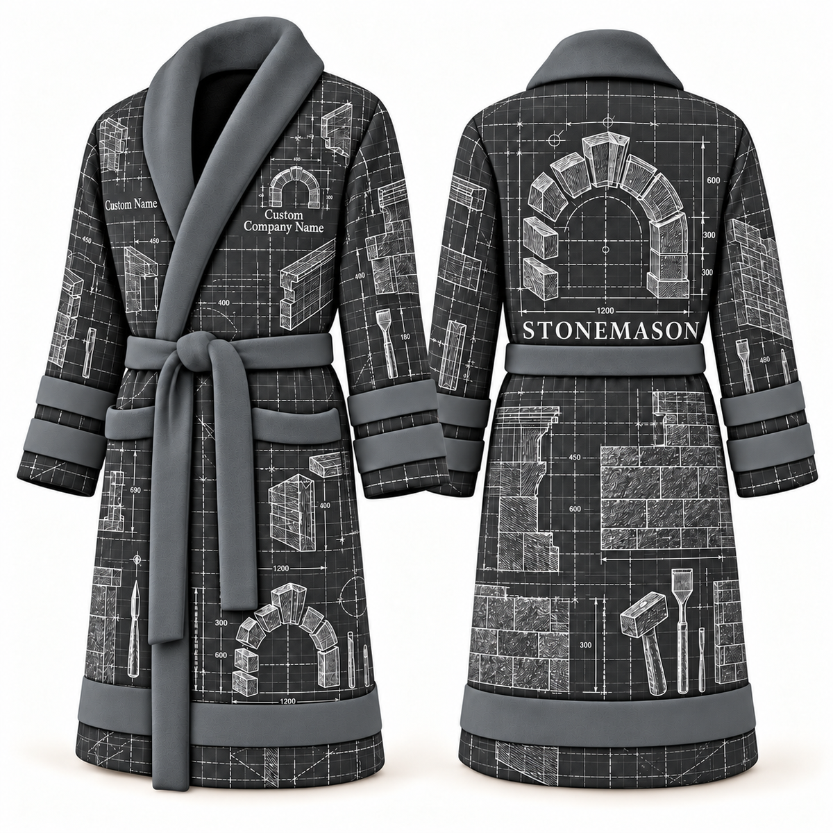Personalized stonemason Bathrobe blueprint workshop slate front and back