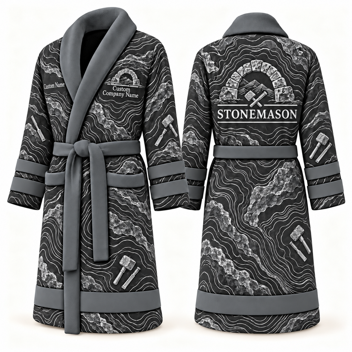 Personalized stonemason Bathrobe contour lines slate front and back