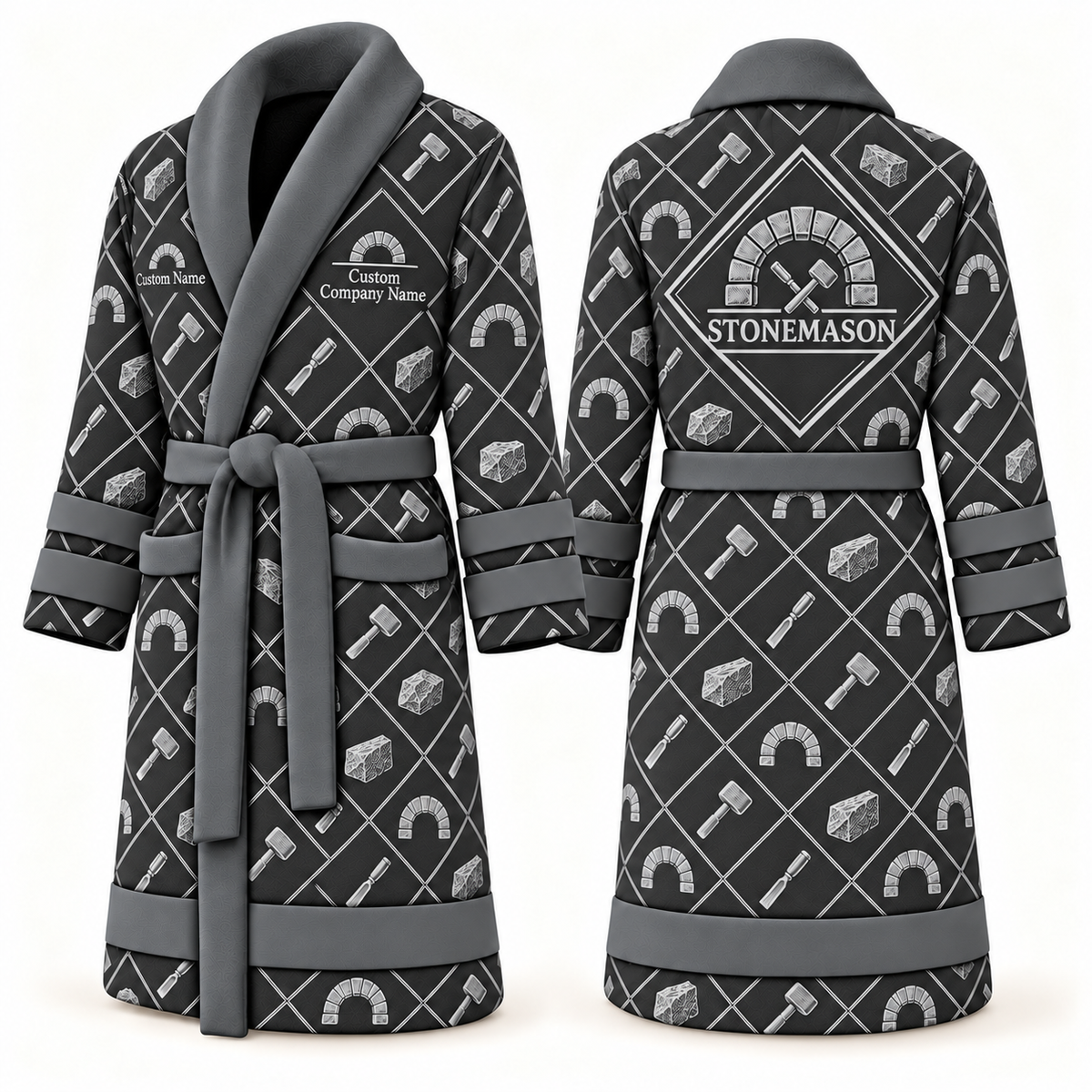 Personalized stonemason Bathrobe diamond emblems slate front and back