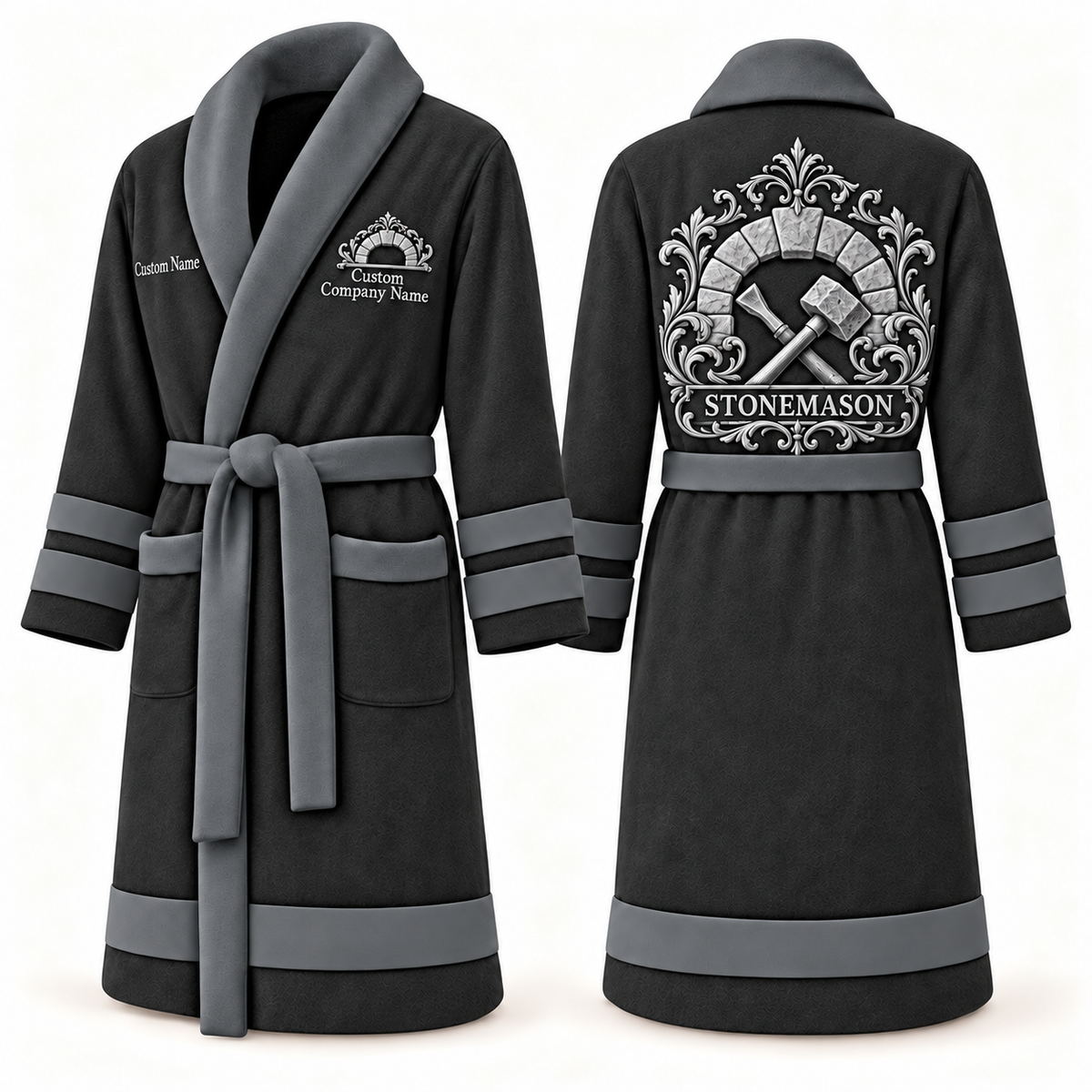Personalized stonemason Bathrobe heritage crest slate front and back