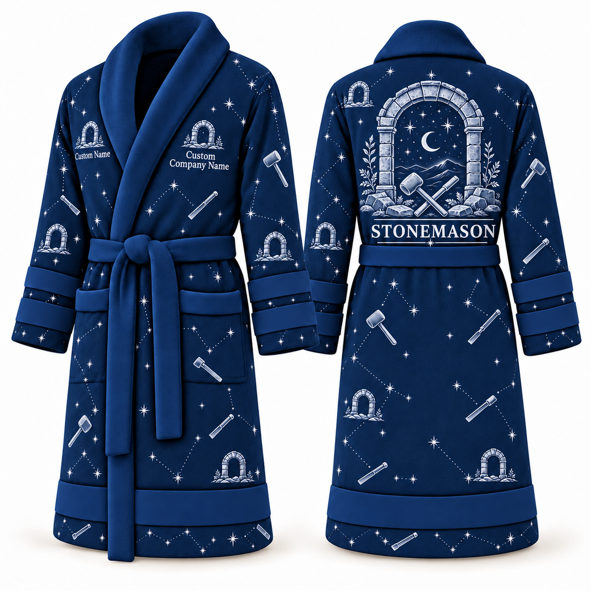 Personalized stonemason Bathrobe night shift blue front and back