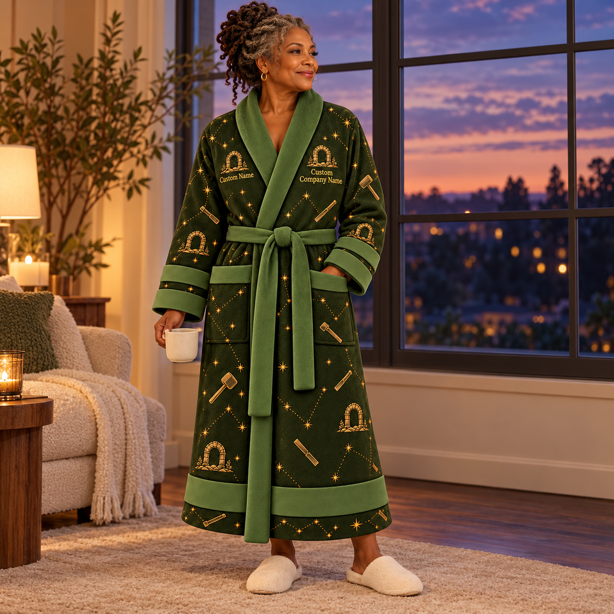 Personalized stonemason Bathrobe night shift Olive lifestyle