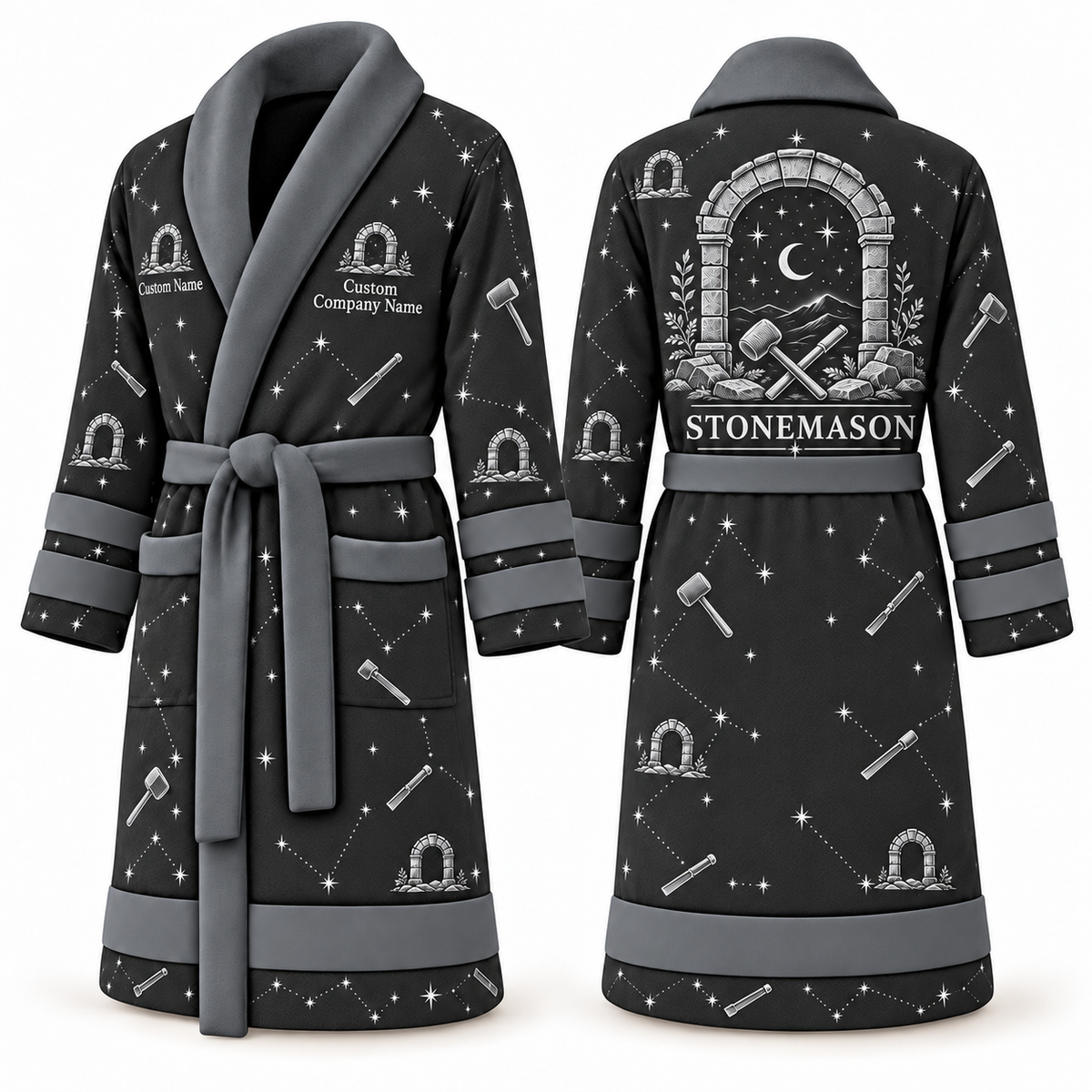 Personalized stonemason Bathrobe night shift slate front and back