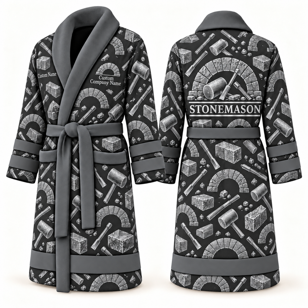 Personalized stonemason Bathrobe occupational emblems slate front and back