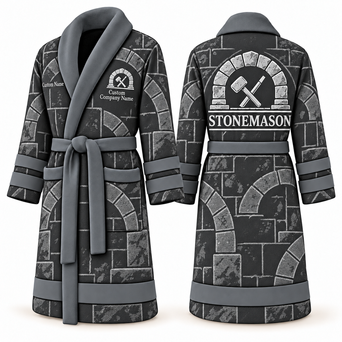 Personalized stonemason Bathrobe signature silhouette slate front and back