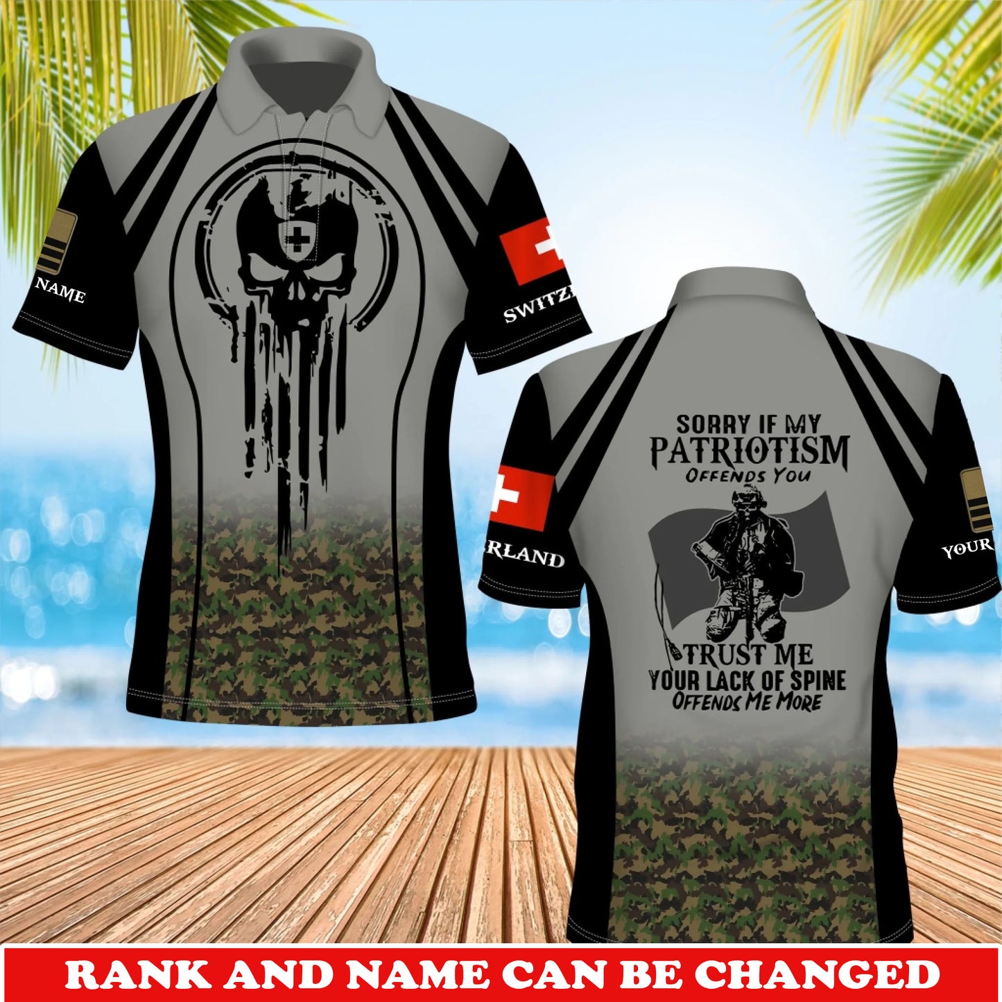 Personalized Swiss Soldier/Veteran Camo with Rank and Name T-Shirt All Over Printed - 17741376