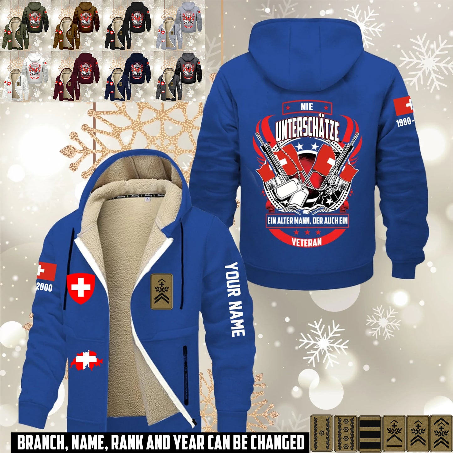 Personalized Swiss Soldier/ Veteran With Name, Year And Rank Hoodie Zip Velvet Coat - 17646336