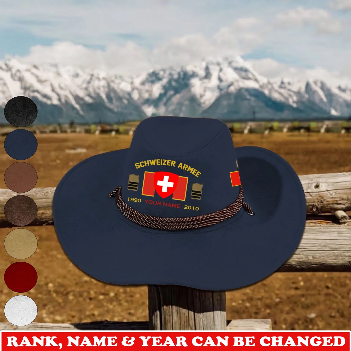 Personalized Swiss Soldier/ Veteran With Rank, Name and Year Cowboy Hat - 1775433603