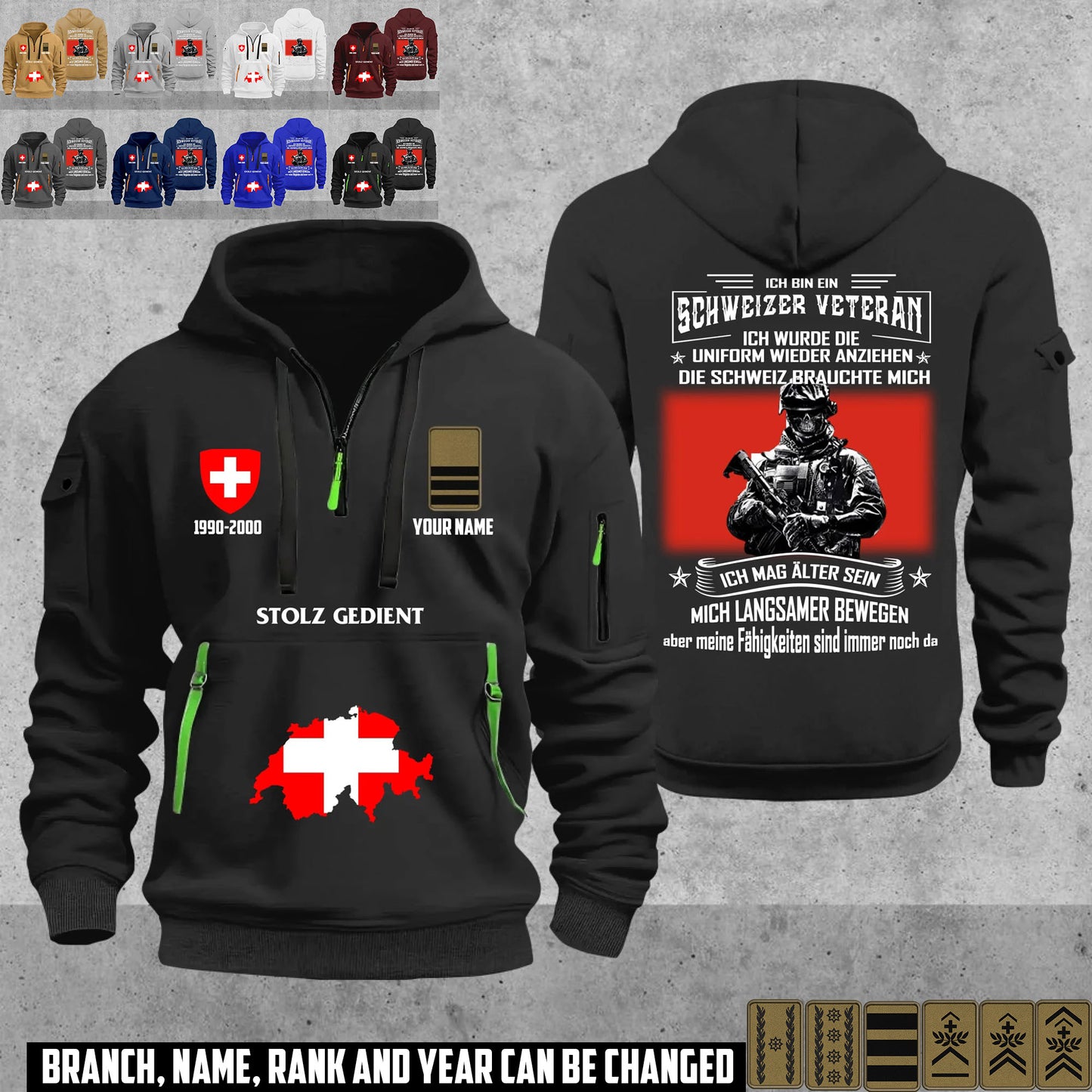 Personalized Swiss Soldier/ Veteran With Name, Year And Rank Zip Hoodie Multicolor - 17667936