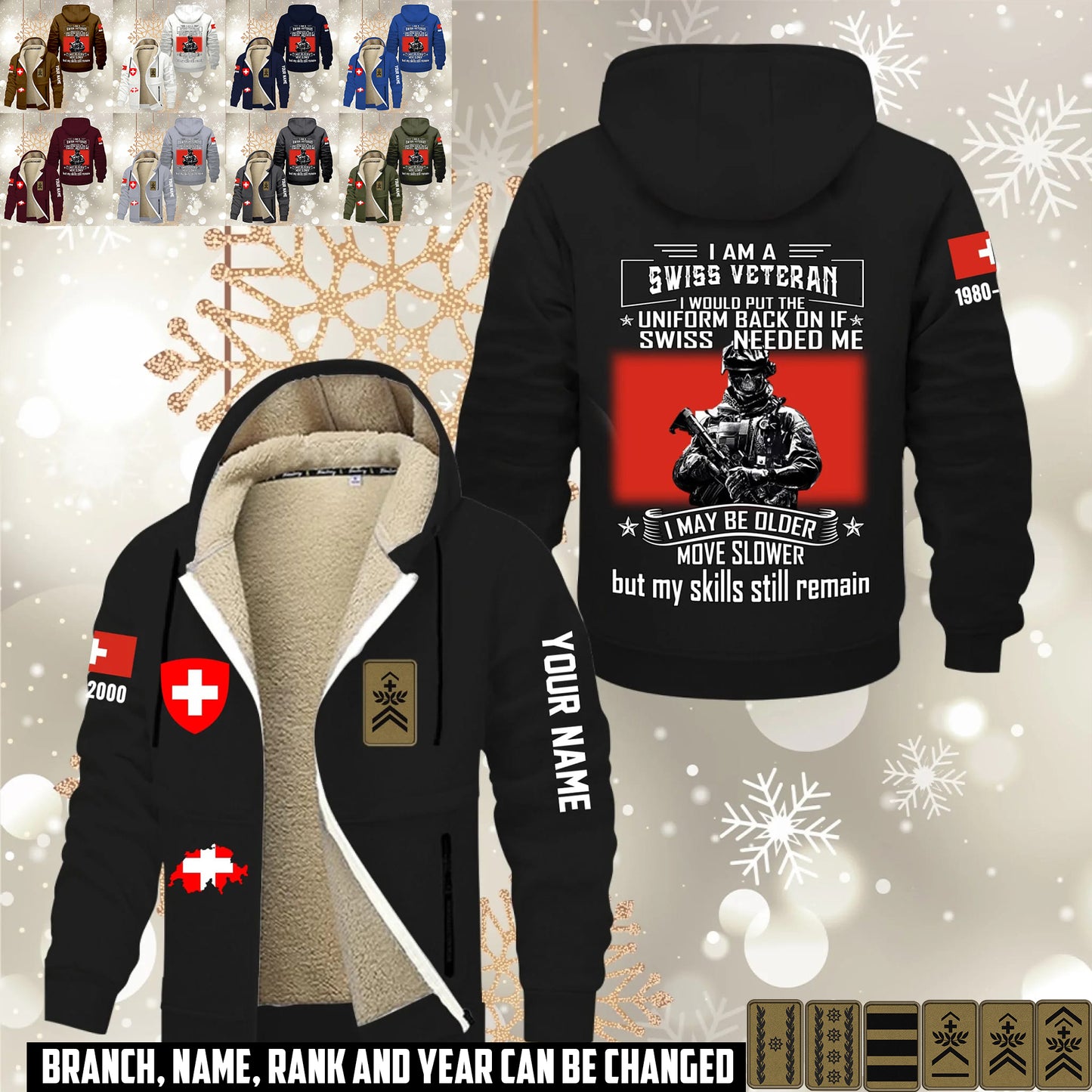 Personalized Swiss Soldier/ Veteran With Name, Year And Rank Hoodie Zip Velvet Coat - 1765929600