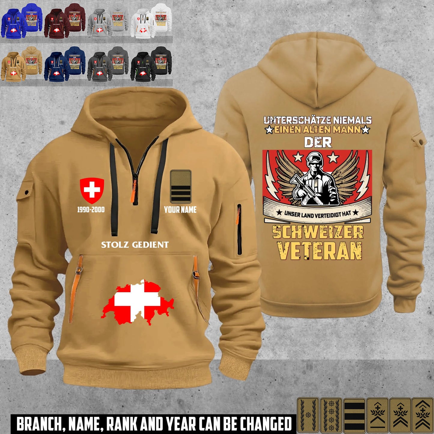 Personalized Swiss Soldier/ Veteran With Name, Year And Rank Zip Hoodie Multicolor - 17667072