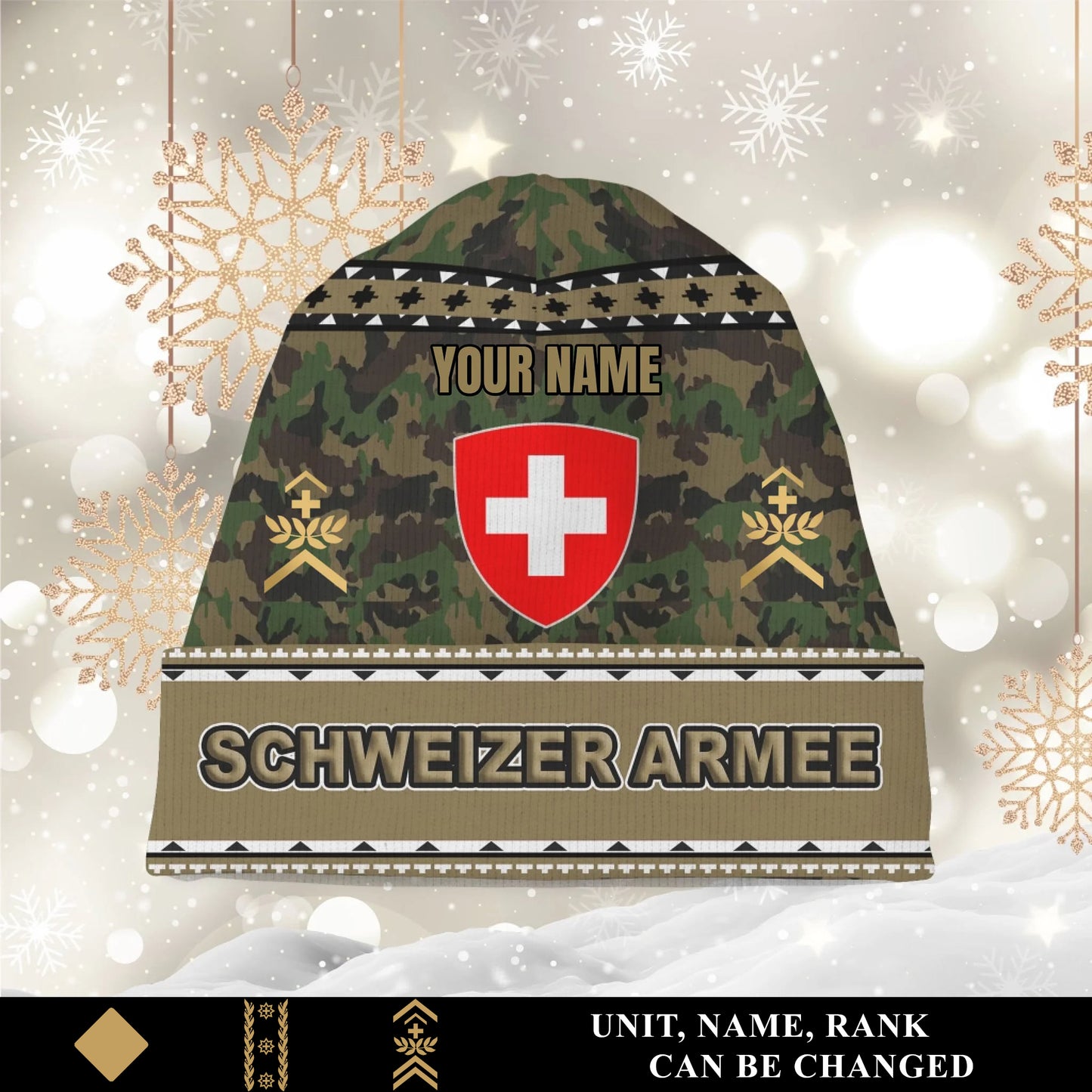 Personalized Swiss Soldier/Veteran Camo with Rank And Name Beanie Hat - 1765238400