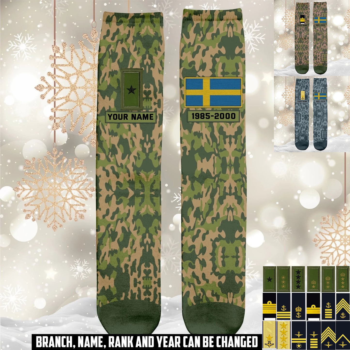 Personalized Sweden Soldier/ Veteran With Name And Rank Socks - 17591904