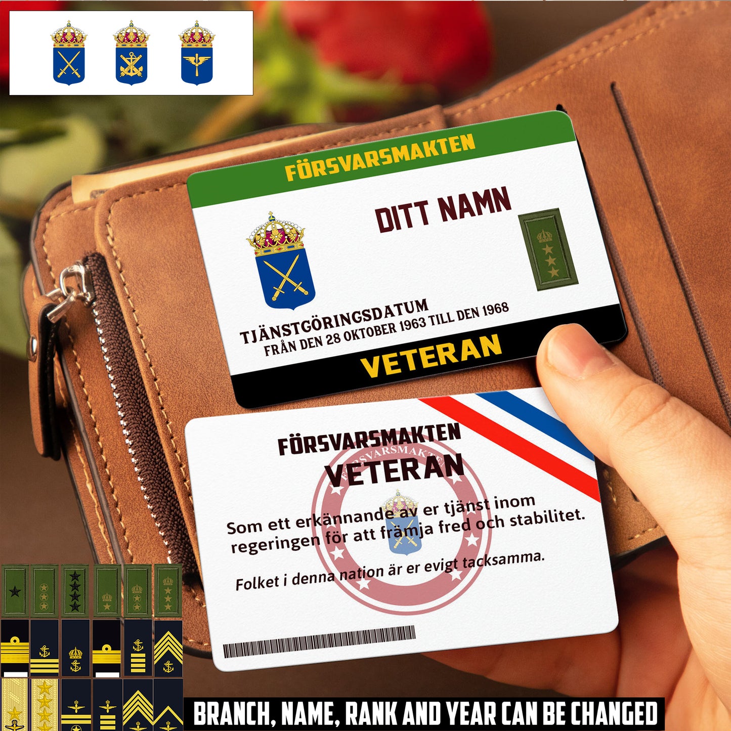 Personalized Sweden Soldier/ Veteran With Rank, Name And Year Aluminum Wallet Card - 17479584