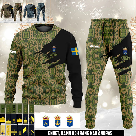 Svenskt kamouflage Sweater + Jogger – Anpassat med Namn & Rang - 17474400