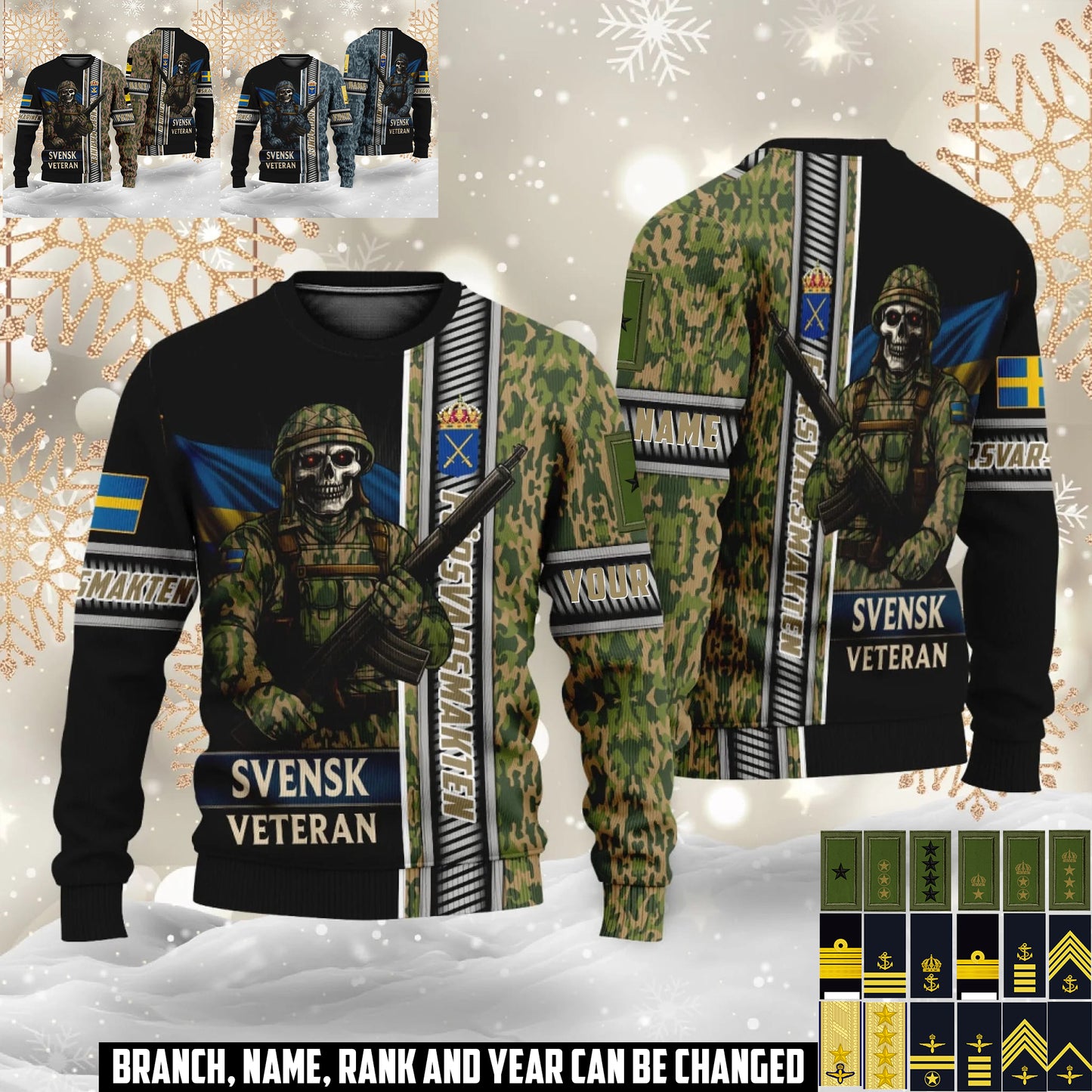 Personalized Sweden Soldier/Veteran Camo with Name and Rank Ugly Sweater All Over Printed - 17616960