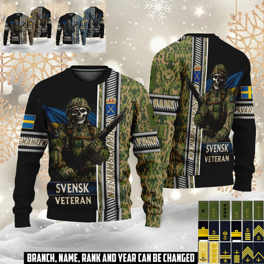 Personalized Sweden Soldier/Veteran Camo with Name and Rank Ugly Sweater All Over Printed - 17616960