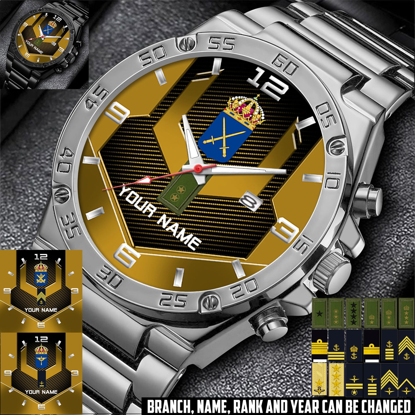 Personalized Sweden Soldier/ Veteran With Name And Rank Gentleman Stainless Steel Watch - 17485632