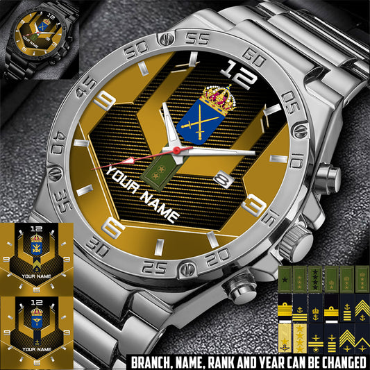 Personalized Sweden Soldier/ Veteran With Name And Rank Gentleman Stainless Steel Watch - 17485632