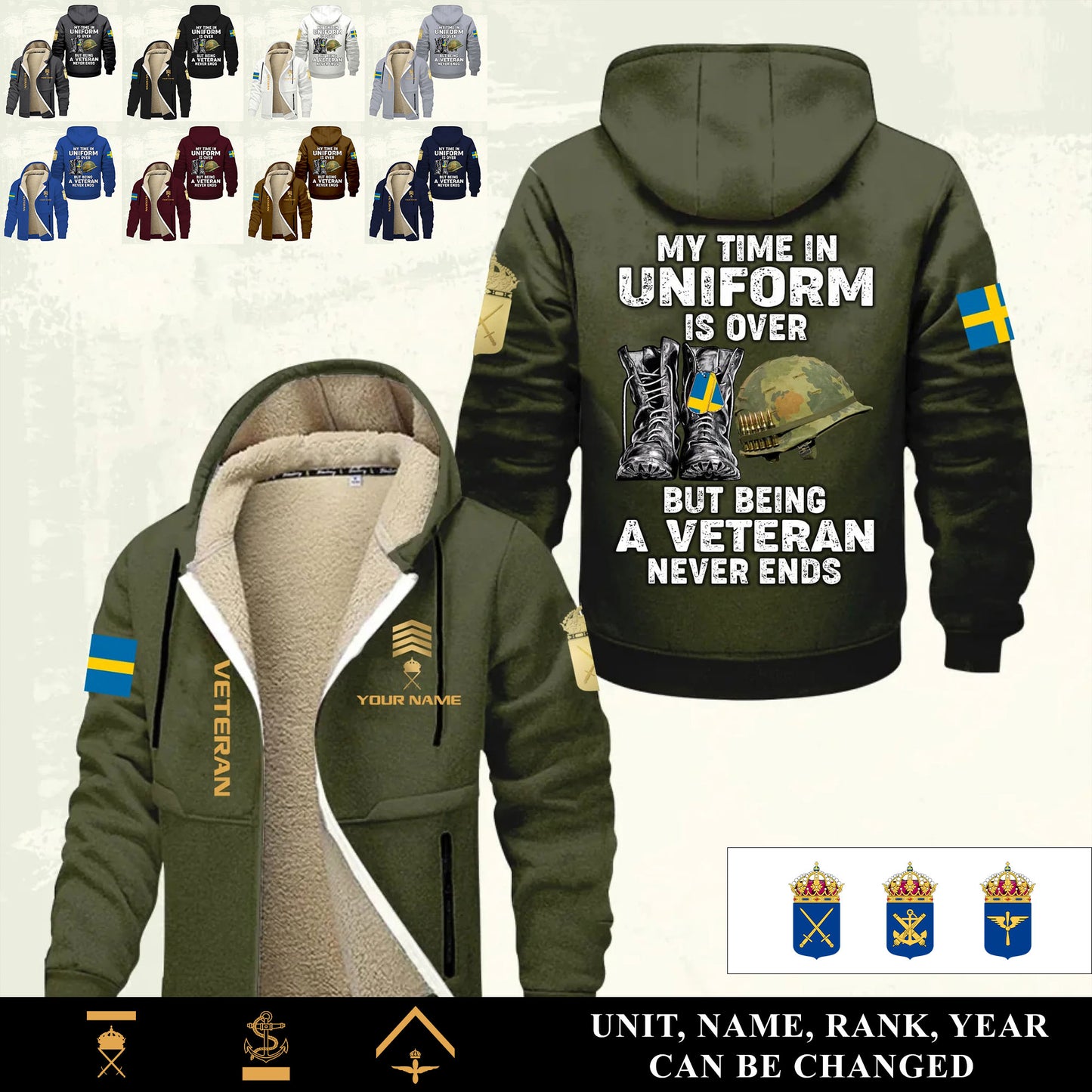 Personalized Sweden Soldier/ Veteran With Name And Rank Hoodie Zip Velvet Coat - 17551296