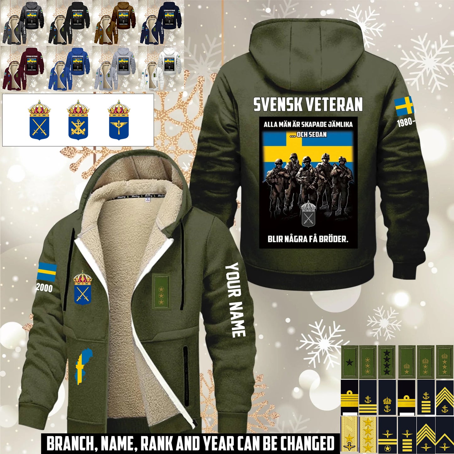 Personalized Sweden Soldier/ Veteran With Name, Year And Rank Hoodie Zip Velvet Coat - 17636832