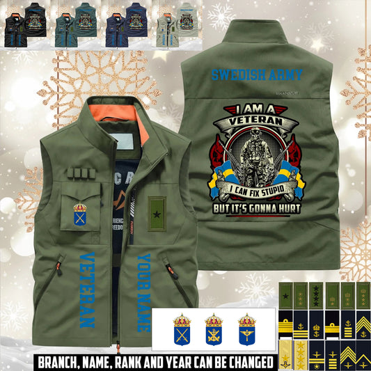 Personalized Sweden Solider/ Veteran With Name & Rank Sleeveless Jacket Multicolor - 17595360