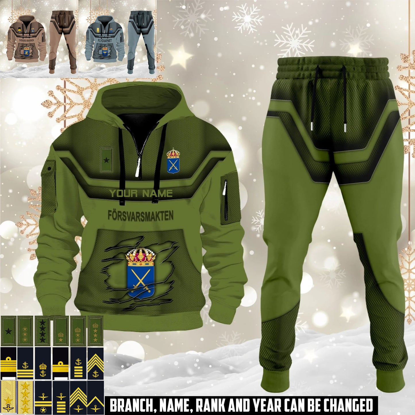 Sweden 3D Half Zip Hoodie + Jogger Combo – Personalized with Name & Rank - 17504640