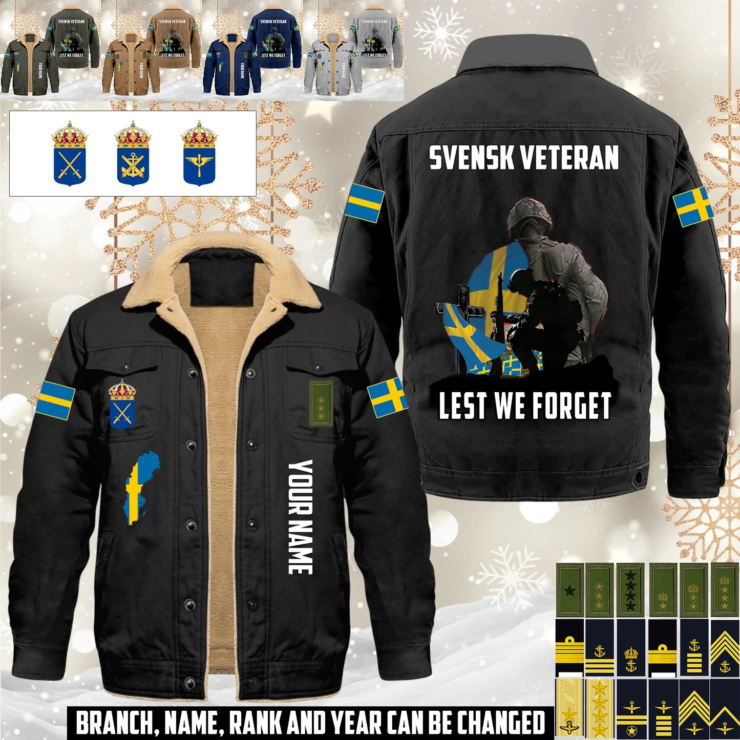 Personalized Sweden Soldier/ Veteran With Name And Rank Cargo Fleece Jacket - 17635968