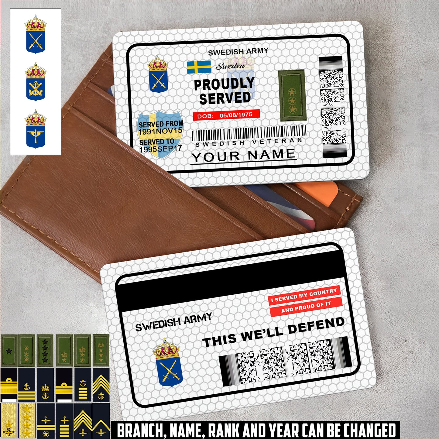 Personalized Sweden Soldier/ Veteran With Rank, Name And Year Aluminum Wallet Card - 17470944