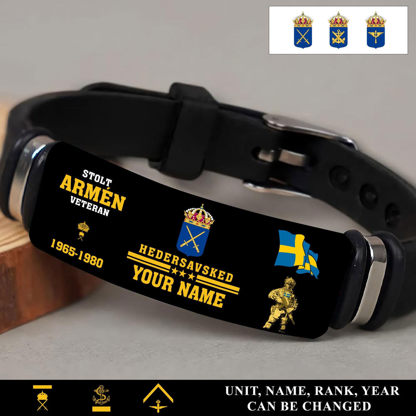 Personalized Sweden Soldier/ Veteran With Rank, Name And Year Bracelet - 17538336