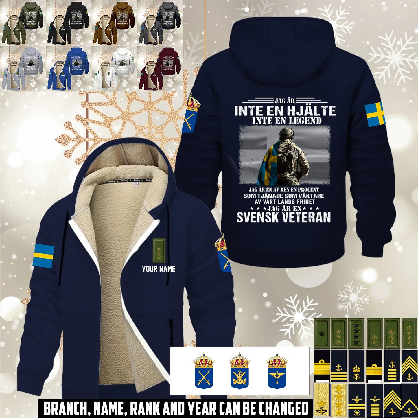 Personalized Sweden Soldier/ Veteran With Name And Rank Hoodie Zip Velvet Coat - 17559936