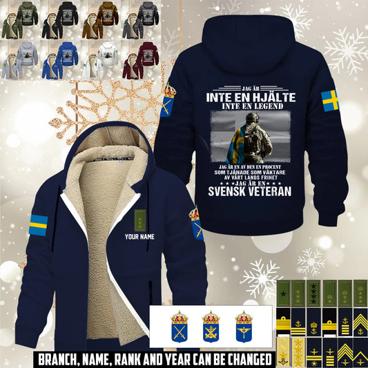 Personalized Sweden Soldier/ Veteran With Name And Rank Hoodie Zip Velvet Coat - 17559936